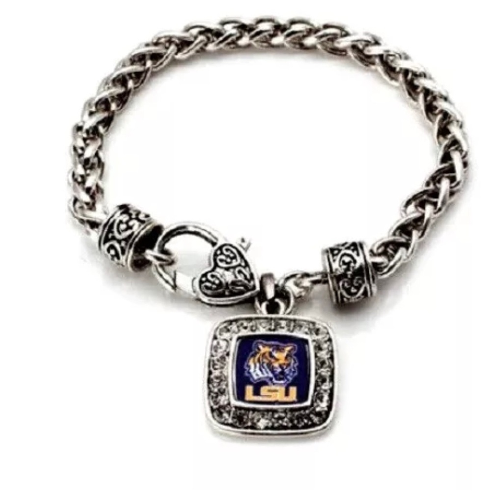 LSU TIGERS Womens Bracelet Rhinestone Embellishments Classic Braided New - Picture 2 of 4